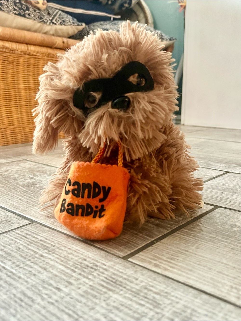 Animated Dan Dee Candy Bandit Plush Dog Toy Dances & Plays Adam’s Family Song